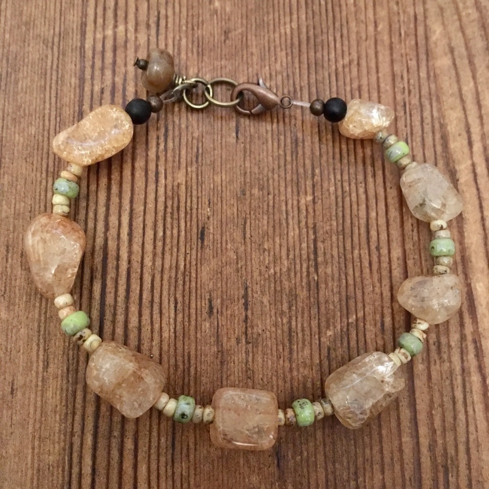 Men's Quartz 8 Inch Beaded Bracelet,  Handmade Men's Bracelet